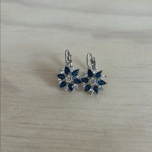 Elegant Blue and Silver Floral Earrings